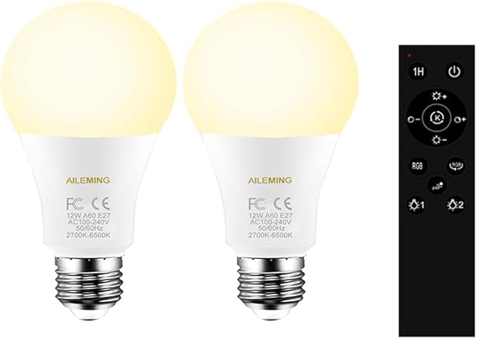 AILEMING LED Bulb with a 2.4GHz Remote Control, A60 Smart Light Bulb for Lamp, Bedroom, Mood Soothing,12W 1000lm,100W Equi...
