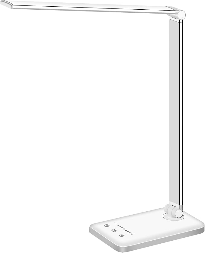 White crown LED Desk Lamp Dimmable Table Lamp Reading Lamp with USB Charging Port, 5 Lighting Modes, Sensitive Control, 3...