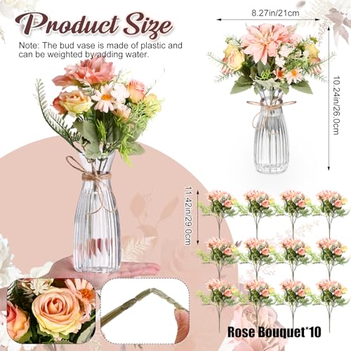 Reallnaive 30 Pack Artificial Flowers Table Centerpieces Decorations with Vase Wedding Mason Jar 20 Bundles Silk Floral Bo...