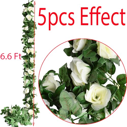 5pack Flower Garland Artificial Fake Rose Garland Vine Artificial Flowers for Decoration Floral Garlands Decor-Total 41 Ft...