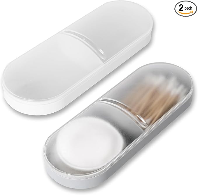 Adorila 2-Pack Travel Cotton Swab & Round Holder, 2-Compartment Organizer with Silicone Band Closure for Luggage & Weekend...
