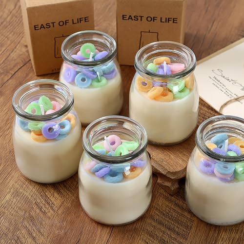 Pudding Cup Donut Shape Scented Candle Glass Jar,230G Perfume Floral Soy Wax Aesthetic Decorative Aroma Candle for Wedding...