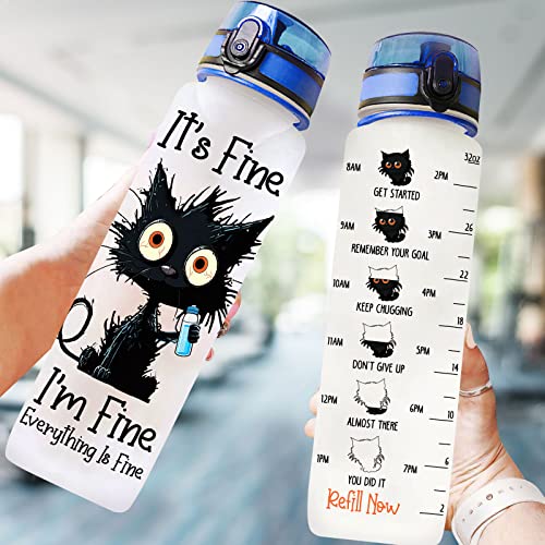 34HD Crazy Cat Water Bottle 32 oz Tritan Plastic, Its Fine Everything Is Fine Water Bottle, Funny Birthday Mothers Day Hal...