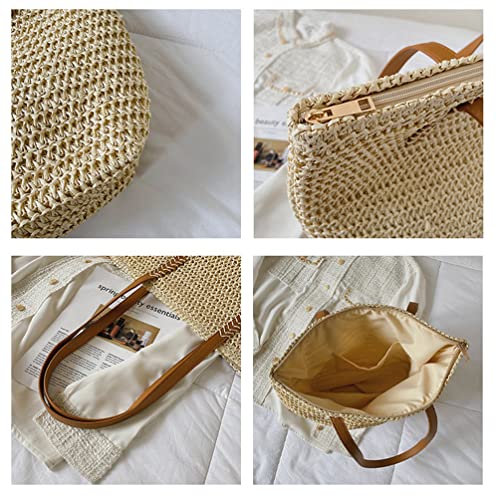 Kehpish Large Straw Shoulder Bag Summer Beach Bag for Women Straw Tote Bag Handbag With Zipper Summer Shoulder Bag