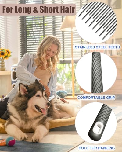 2 PCS Pet Comb with Long & Short Stainless Steel Teeth,Flea and Tick Comb for Dogs & Cats,Pet Grooming Brush for Short&Lon...