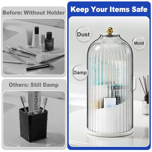 Dustproof Toothbrush Holders with Cover for Bathrooms, Rotating Covered Tooth Brush Holder for Bathroom Counter, Dust Proo...