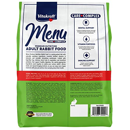 Vitakraft Menu Premium Rabbit Food - Alfalfa Pellets Blend - Vitamin and Mineral Fortified, Carrots, Greens, Grains, Fruit...