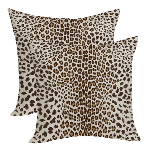 OFIRD Leopard Pillow Covers 18x18 Inches Pack of 2,Cheetah Print Brown Throw Pillow Covers Animal Skin Modern Pillowcase D...