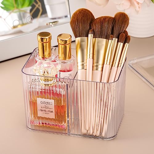 Tbestmax Qtip Holder Dispenser 3-Section Clear Bathroom Organizer Jar 3 Grids Cotton Swab/Pad/Ball Holder Container Cosmet...