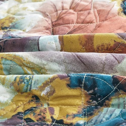 Chezmoi Collection Passion 3-Piece Floral Quilt Set Queen - Multicolor Purple Red Blue White Gray Yellow Waterbrush Printe...