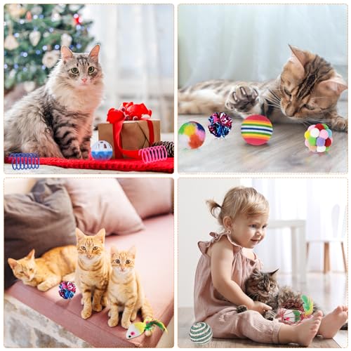 Shappy 150 Pcs Cat Toys for Indoor Cats Bulk, Kitten Toys Pack, Variety Interactive Gift Including Mice Rainbow Balls Spri...