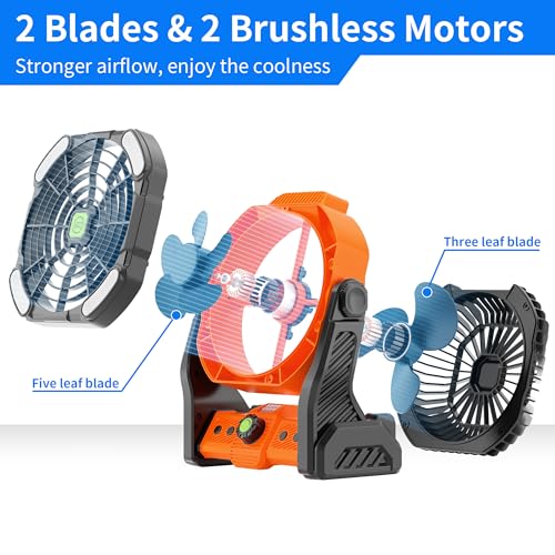 Camping Fan with LED Lantern, Portable Fan Rechargeable Battery Powered Fan for Outdoor Camping Fans, 270°Head Rotation Be...