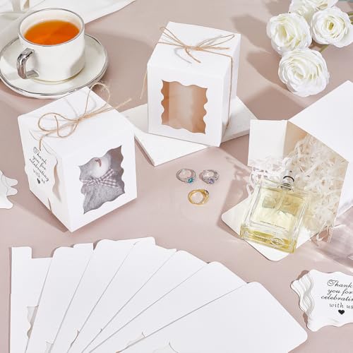 PH PandaHall 50pcs Candle Gift Boxes, Transparent White Paper Gift Boxes 3x3x4inch Small Packaging Box with Tags and Ropes...