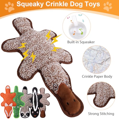 Eneston 5 Pack No Stuffing Squeaky Dog Toys for Large Dogs - Interactive Durable Plush Chew Toy with Crinkle Paper, Safe P...