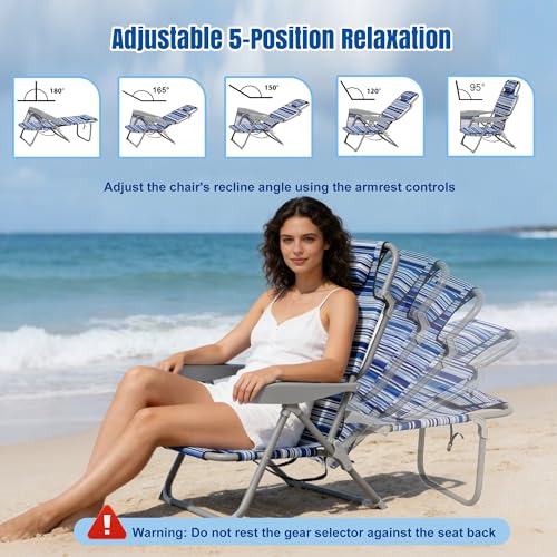DIAMONDFORGE Lightweight Portable Beach Chair for Adults, 350 LBS Capacity Backpack Beach Chair, Reclining Beach Chair wit...