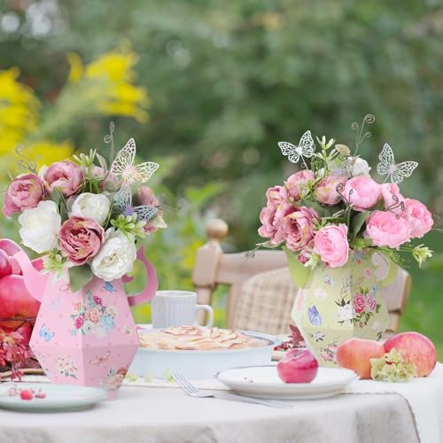 Daifunli 6 Sets Tea Party Princess Decorations Flower Boxes Afternoon Teapot Centerpieces for Table Teapot Vase Table Deco...
