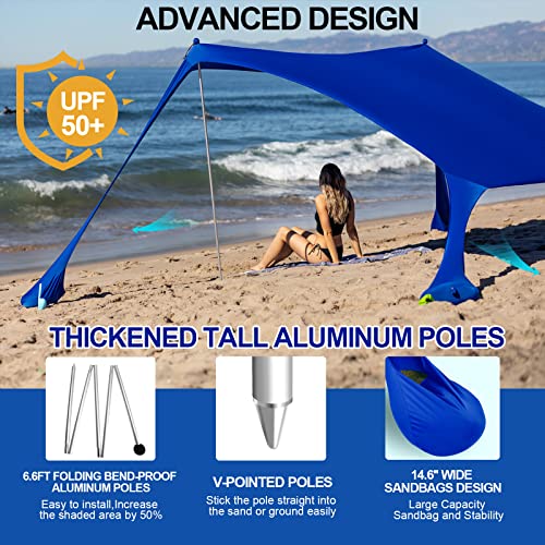Buheco Beach Tent Pop Up Shade 10x10ft Beach Canopy Sun Shelter UPF50+ with 4 Foldable Poles-Portable Carrying Bag-Sand Sh...