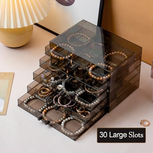 SPAKOWN Earring Organizer, Acrylic Earring Box Large 30 Compartments Jewelry Holder Organizer with 5 Drawers Stackable Ear...