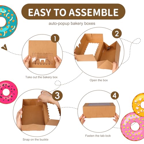 Moretoes 28pcs Cookie Boxes with Window, 9x6x3 Inch Brown Bakery Boxes Pastry Containers for Chocolate Covered Strawberrie...