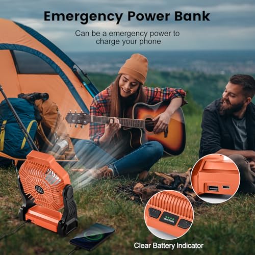 Odoland Rechargeable Camping Fan, 20000mAh Battery Fans with LED Lantern for Tent Car Beach Storm, Portable Light Desk Coo...