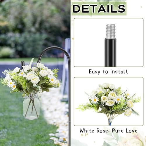 Thiccywoov 8 Sets Wedding Aisle Decoration Include 16 oz Rose Daisy Hanging Mason Jar 32 Shepherds Hooks Rustic Mason Jar ...