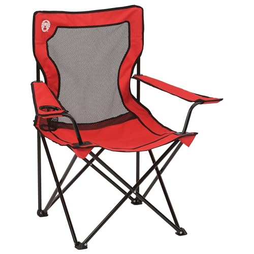 Coleman Broadband Mesh Quad Camping Chair with Carry Bag & Cup Holder, Cooling Mesh Back with Adjustable Arms, Great for C...