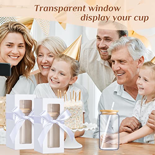 Honoson 24 Pcs Tumbler Gift Box with Ribbon for Sublimation Glass Exhibition Boxes Transparent for 12oz 16oz 20oz Drinking...