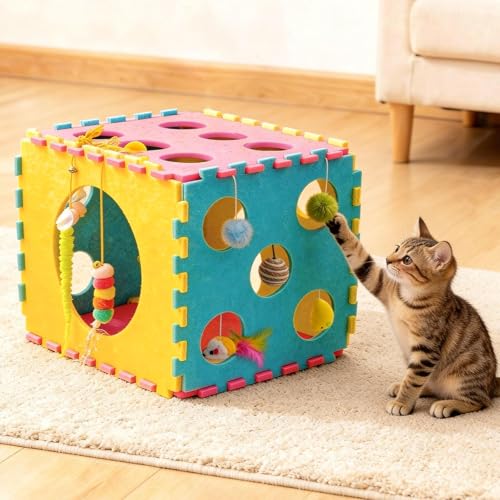 MOYMO 41 Pcs Interactive Cat Toys for Indoor Cats, Kitten Toys with Soft Pillow, Catnip Toys, Chew Rope, Feather Wand, Spr...