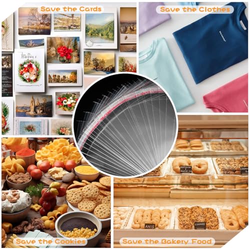 Cidenbio 200 Pcs Thickened Cookie Bags with Seal 5x7 In, Clear Cellophane Treat Bags Self Sealing 3.1 Mils Resealable Plas...
