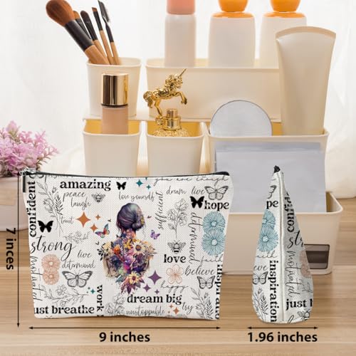 Inspirational Gifts Floral Butterfly Makeup Bag Travel Pouch, Lined Cosmetic Bag Toiletry Bag, Birthday Mothers Day Spirit...