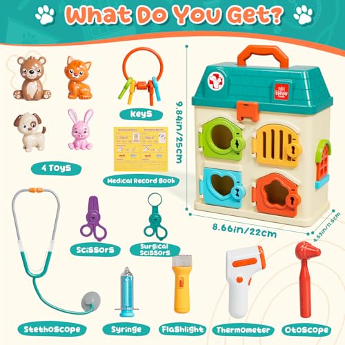 Lehoo Castle Veterinarian Playset for Kids, Pet Vet Toys Doctor Kit for Toddlers 3-5, Critter Clinic Toy with Keys, Pet Ca...