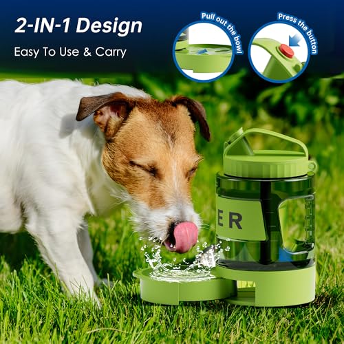 77oz Dog Water Dispenser, Camping Essentials, Large Travel Bottle with Pull-Out Drinking Bowl, Portable Beach Accessories,...