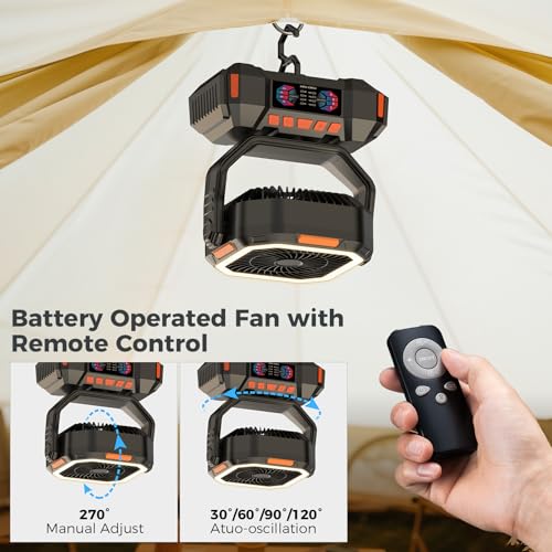 Glitnous Portable Camping Fan 40000mAh Battery Powered, Rechargeable Camping Fan with Remote & LED Light, 4 Speed Strong A...