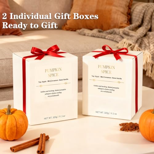 Candle Gift Set –2 Pack Wood Wick Pumpkin Spice Scented Candles,22.6 oz Natural Soy Wax Candles with Gift Box,Long Lasting...