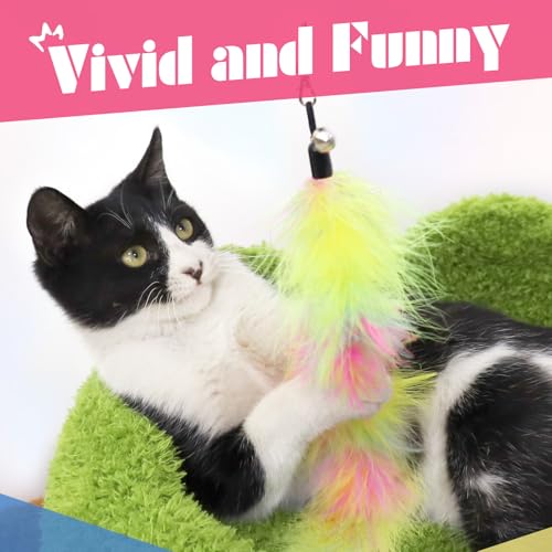SONGWAY Cat Wand Toys for Indoor Cats - Cat Toy Set with Retractable Teaser Wand and 6 PCS Colorful Large Feather Toy Refi...