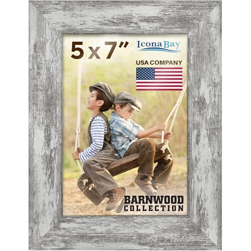 Icona Bay 5x7 Pony Gray Picture Frame, Country Rustic Style 5 x 7 Photo Frame, Table Top or Wall Mount, Barnwood Collection