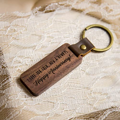 MUUJEE Keychain - Engraved Wooden Keychain Key Chain Birthday Gift, 5th Year Wedding Anniv Ideas