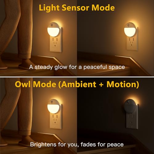 YUNLEX 2 Pack Plug in Night Light with Motion Sensor and Dusk to Dawn Sensor, Stepless Dimming, Warm White LED Nightlight ...