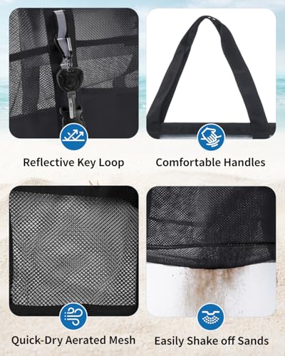 WANDF Mesh Beach Bag for Women, Large Beach Tote Bags with 40oz Tumbler Side Pockets, Family Pool Bag for Swim Toys Towels...