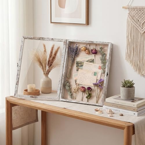 TILBLKUP Shadow Box Frame Display Case 13x16 Shadow Box with Linen Back, Real Glass Window Door with Hinge, Picture Frame ...