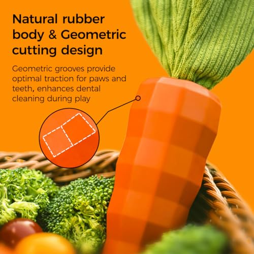 MewaJump Dog Squeaky Chew Toys for Aggressive Chewers, Rubber Carrot Dog Toys for Training and Cleaning, Durable Interacti...