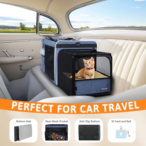 Petskd Side Expandable Extra Large Cat Carrier with Litter Box Area for Long Distance Car Travel,24"x17"x17" Collapsible S...