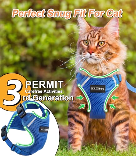 Halypet Cat Harness and Leash Set [ MAX Safety Third Generation ] Escape Proof Soft Adjustable Cat Leash Breathable Comfor...