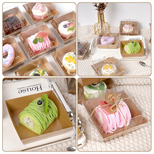 Kosotody 50 Pack Charcuterie Boxes with Clear Lids, 4 Inches Brown Oil-Proof Kraft Paper Food Containers Bakery Boxes for ...
