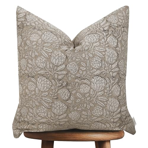 Handmade Block Print 100% Thick Cotton 20 x 20 inch Throw Pillow Cushion Cover with Zipper - Pillowcase for Bedroom, livin...