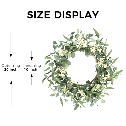 Pinkpum 20'' Eucalyptus Wreath for Front Door, Porch, Window - Green Decor for Home, Farmhouse - Spring, Summer, Fall, All...