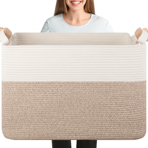 OIASKET XXXL Supre Large Blanket Basket for Clothes, Towels, Pillows, 108L Cotton Rope Storage Basket for Living Room, Wov...
