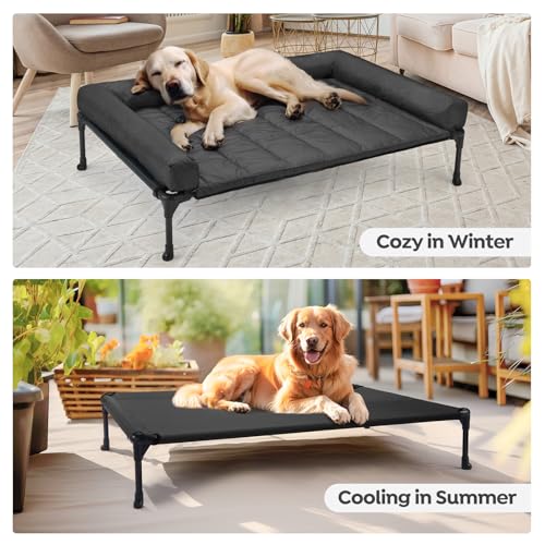 Veehoo Cooling Elevated Dog Bed Add Removable Waterproof Bolster Cushion Mat, Raised Pet Cot with Breathable Teslin Mesh, ...