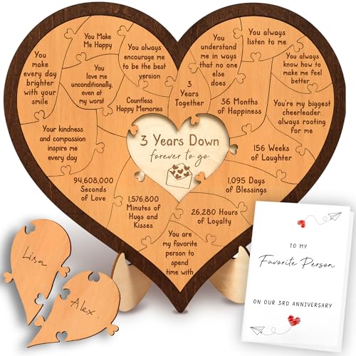 Stofinity 3 Year Anniversary Wooden Gifts For Him Her - 3rd Anniversary Wedding Gifts For Couple, Happy 3rd Anniversary Ma...