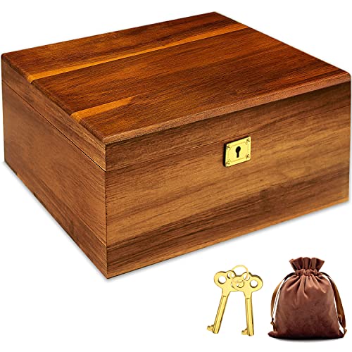 MFLUEEWR Wooden Storage Box with Hinged Lid and Locking Key Large Premium Solid Acacia Keepsake Chest Box -Storage Space t...
